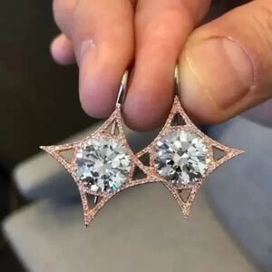 💞 Luxury Diamond CZ Dangle Rose Gold Plated Earrings for Women, UNVN12475